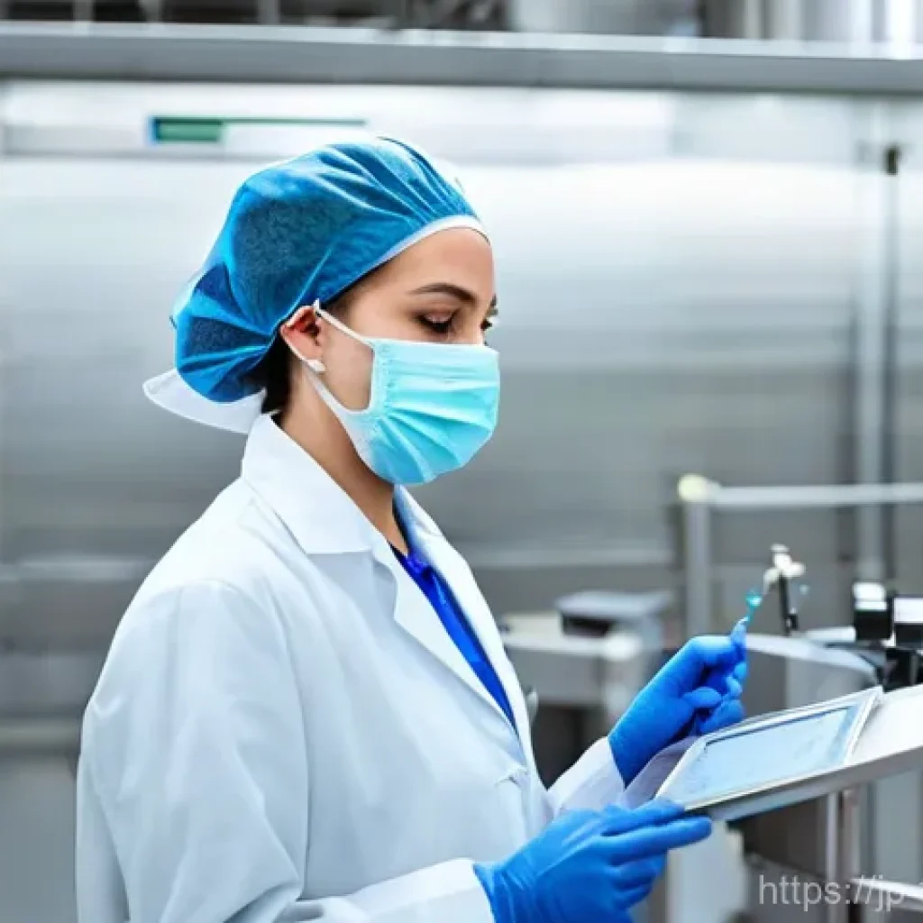 식품위생사 전문성과 연봉 상관관계 - **Prompt:** A highly focused female food hygiene manager, approximately 30 years old, meticulously i...