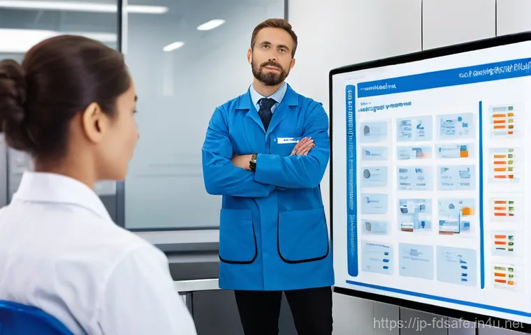 식품위생사 전문성과 연봉 상관관계 - **Prompt:** A highly focused female food hygiene manager, approximately 30 years old, meticulously i...