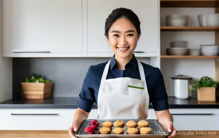 식품위생사 자격증으로 시작하는 프리랜서 - **Freelance Baker in a Professional Home Kitchen**: A radiant Japanese woman in her late 20s, wearin...
