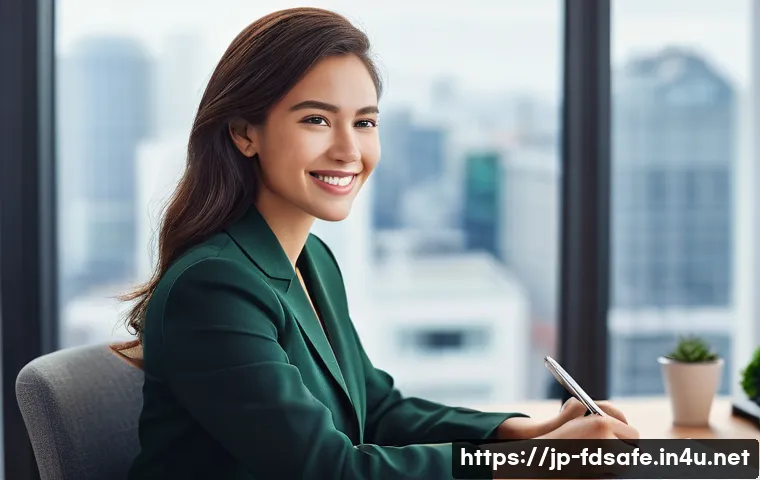 식품위생사 관련 직무 인터뷰 - **Prompt 1: Confident Interview Candidate**
    "A confident and professionally dressed young woman ...