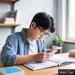 식품위생사 시험 기출문제 정리 - A focused Japanese student studying food hygiene at a clean desk with textbooks, past exam papers, a...