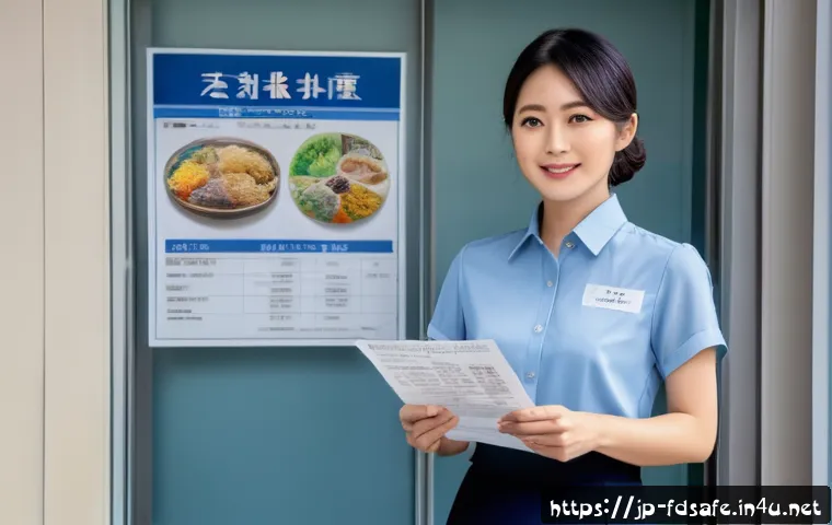 식품위생사와 공무원 채용 정보 - A professional Japanese female public servant in her 30s wearing a neat light blue blouse and navy s...